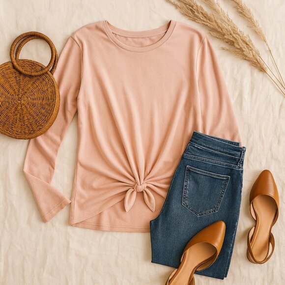 J.Crew Top Boho Coral Pink Jersey Knit Tie Front Dolman Sleeve Medium - Picture 2 of 10